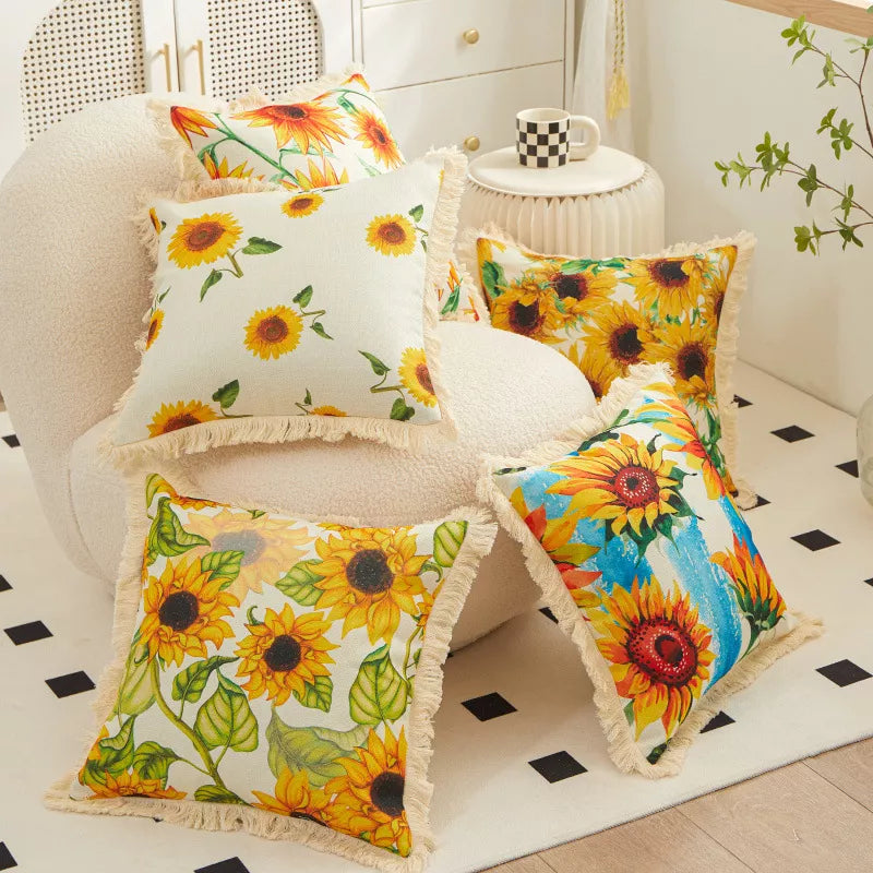 Nordic Sunflower Cotton Linen Pillowcase – Stylish Home Decor