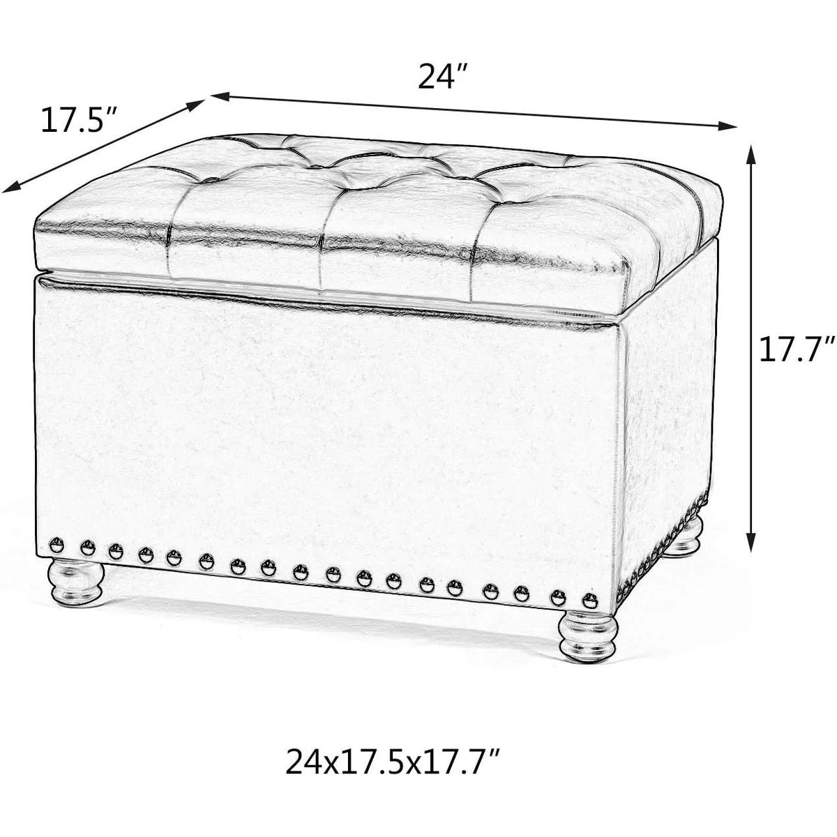 Leather Storage Ottoman Foot Rest with Nailhead Trim – Rectangular Bench Stool - DSARD