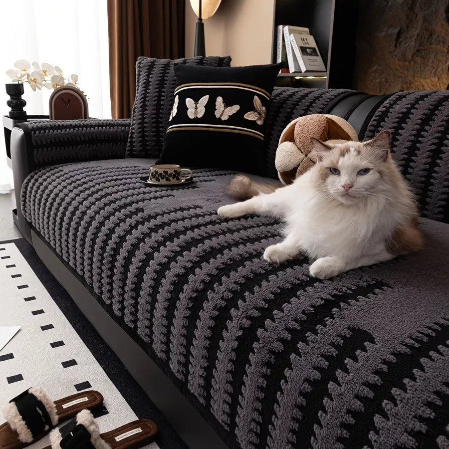 Geometric Jacquard Thick Fleece Sofa Cover