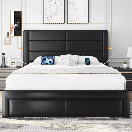 Full Size Upholstered Bed Frame with USB Ports and 3 Storage Drawers - DSARD