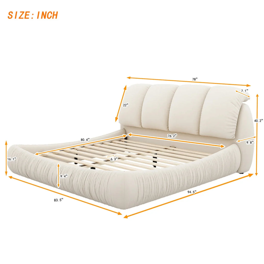 King Size Faux Leather Platform Bed with Padded Headboard - Modern Upholstered Bed Frame | Luxury Bedroom Furniture by DSARD