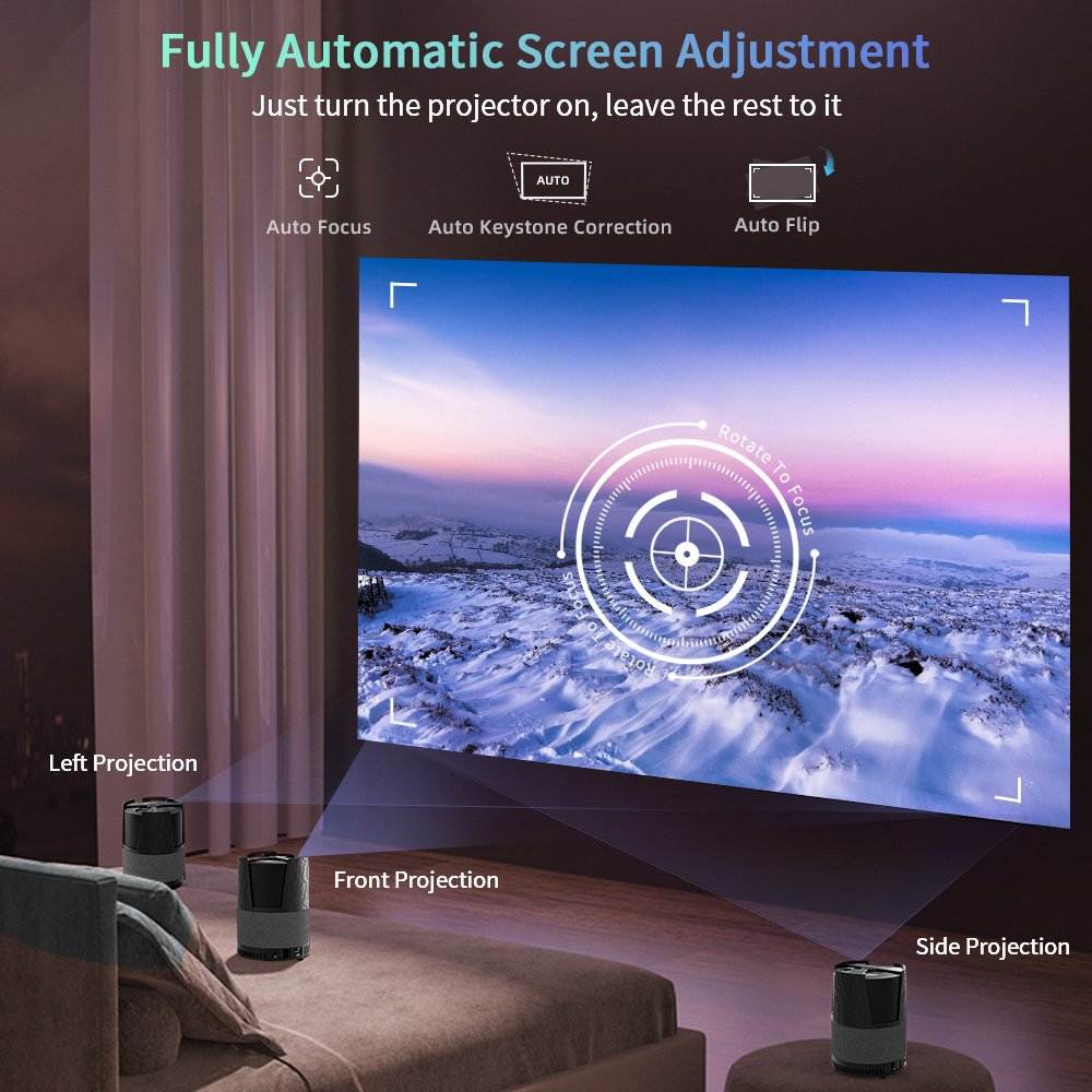 Mini 4K Portable Smart Projector with Auto Focus & Dual-Band WiFi
