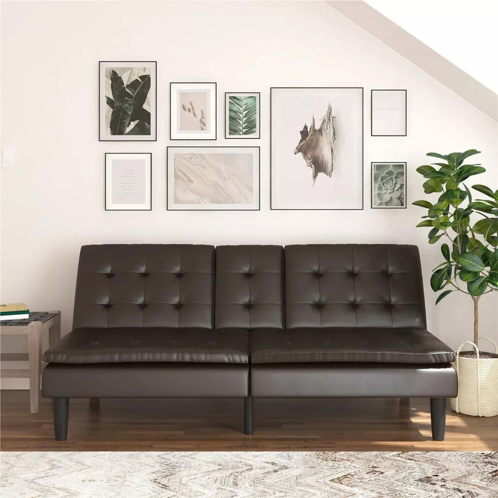 Modern Dark Brown Faux Leather Sofa with Cupholder & USB Charging - DSARD