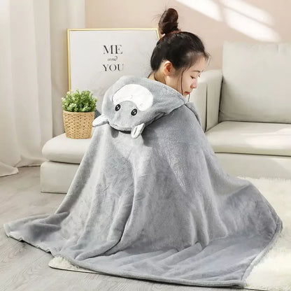 Cozy Cartoon Hooded Blanket – Wearable Coral Velvet Throw for Adults & Kids