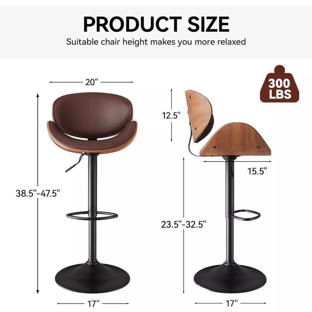 Swivel Bar Stools Set of 2, Adjustable Height with Backrest and Footrest – PU Leather Upholstered - DSARD
