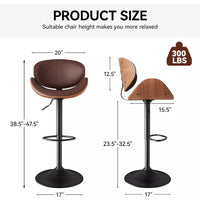 Swivel Bar Stools Set of 2, Adjustable Height with Backrest and Footrest – PU Leather Upholstered - DSARD