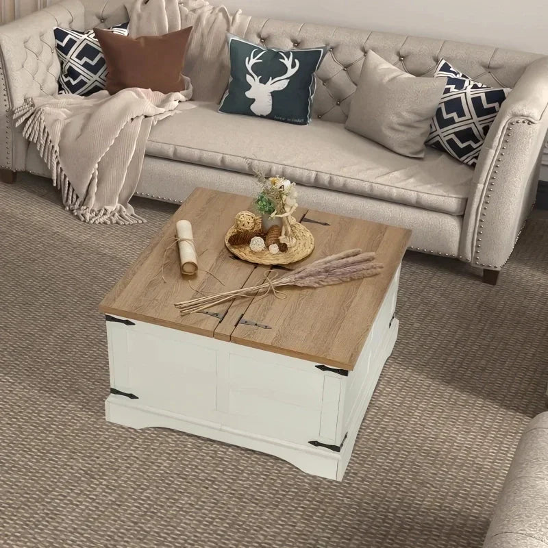 Rustic Farmhouse Lift-Top Coffee Table – Living Room Storage
