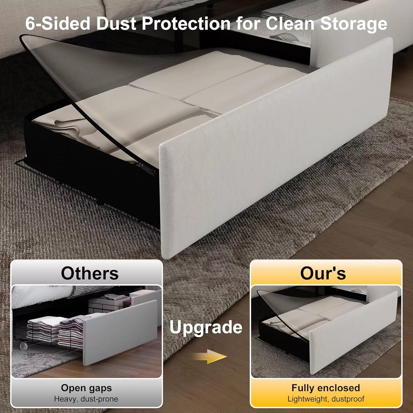 LED Upholstered Bed Frame with Galaxy Lights, Drawers, Bluetooth Speaker & USB - DSARD