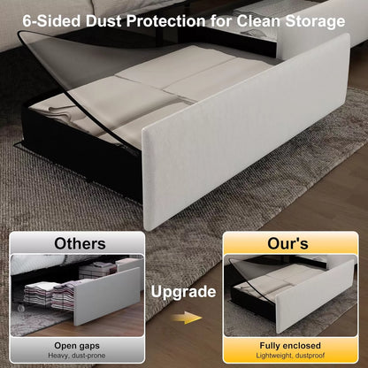 LED Upholstered Bed Frame with Galaxy Lights, Drawers, Bluetooth Speaker & USB - DSARD