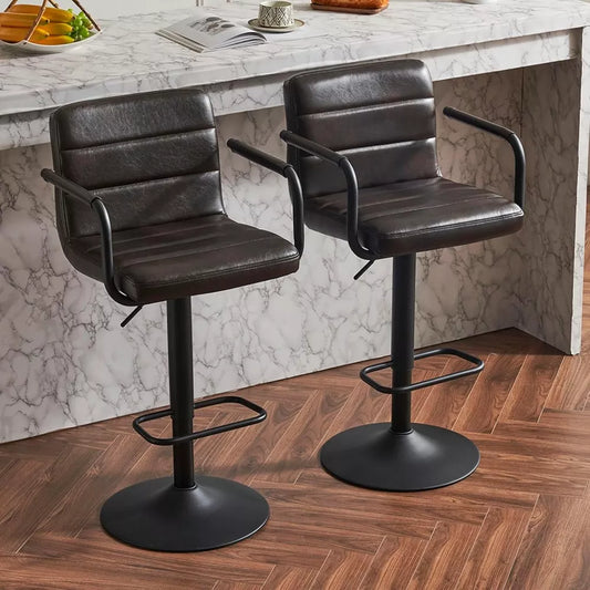 Set of 2 PU Leather Swivel Bar Stools - DSARD