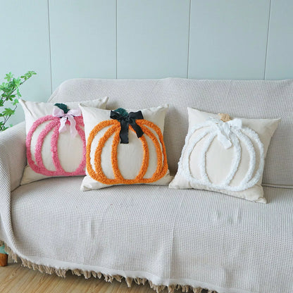 Tufted Embroidered Pumpkin Cushion Cover 18×18 Inch