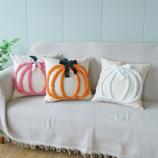 Tufted Embroidered Pumpkin Cushion Cover 18×18 Inch