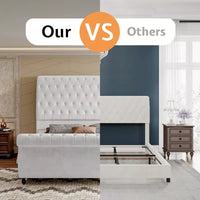 Queen Velvet Upholstered Sleigh Bed Frame with Scroll Headboard & Footboard - DSARD