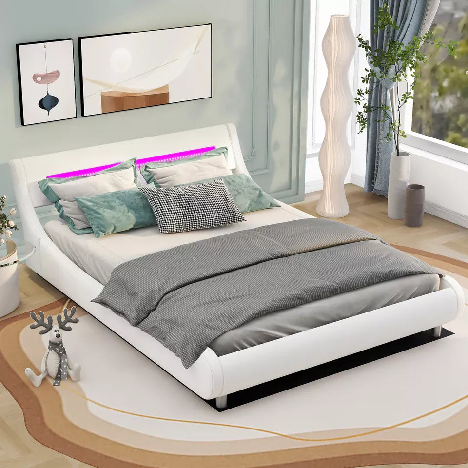 LED Upholstered Platform Bed – Modern Queen Bedroom Design