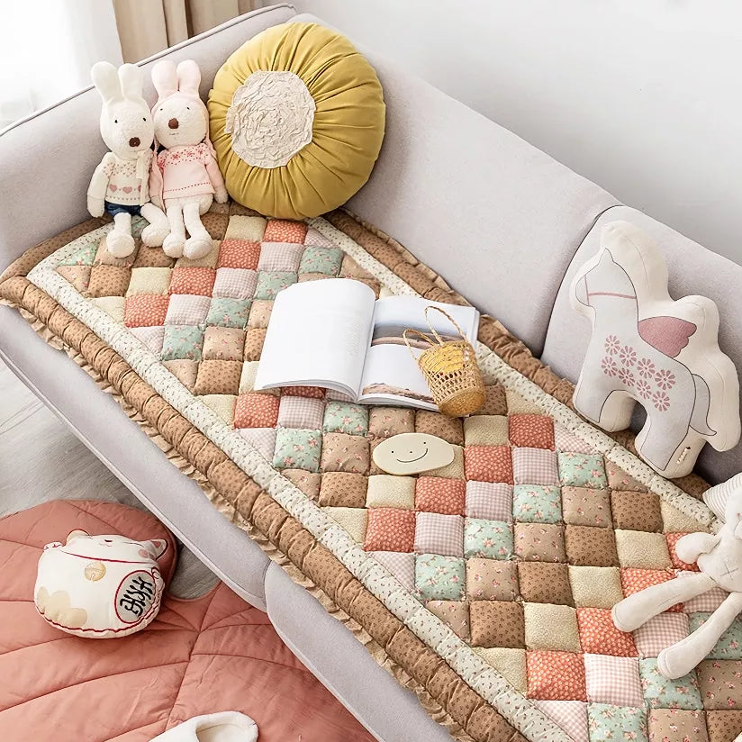 Thick Cotton Grid Patchwork Sofa Cushion & Anti-Slip Tatami Mat