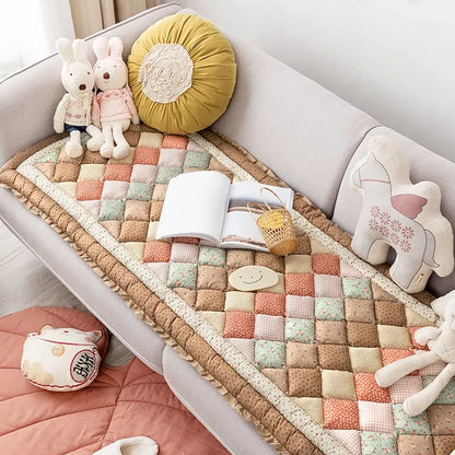 Thick Cotton Grid Patchwork Sofa Cushion & Anti-Slip Tatami Mat