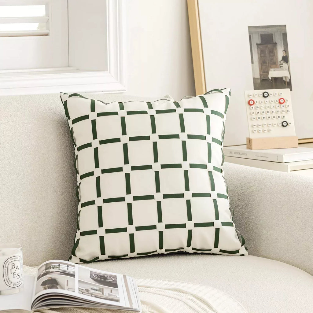 Luxury Leather Grid Throw Pillow Cover 18×18 Inch – Nordic Decorative Cushion
