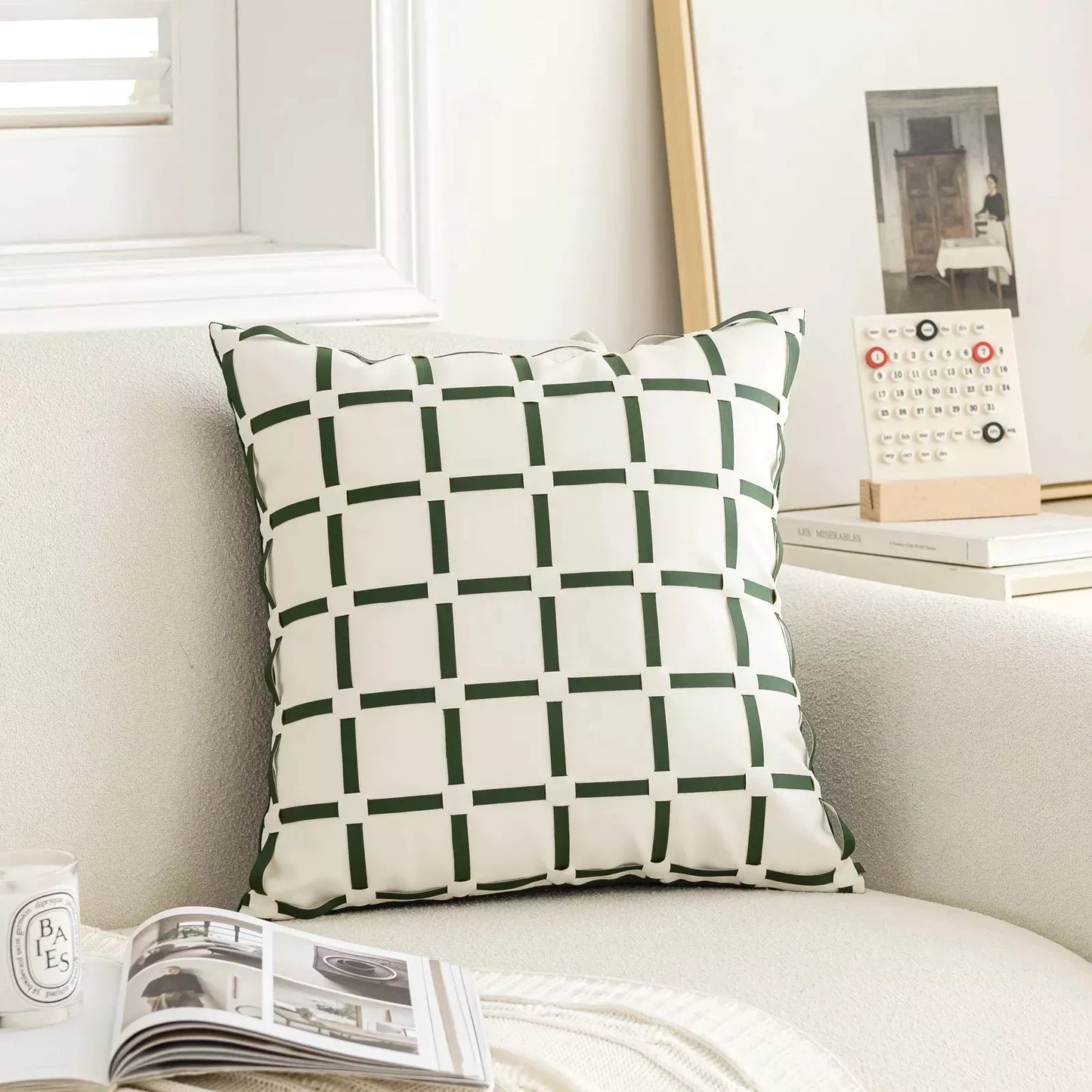 Luxury Leather Grid Throw Pillow Cover 18×18 Inch – Nordic Decorative Cushion