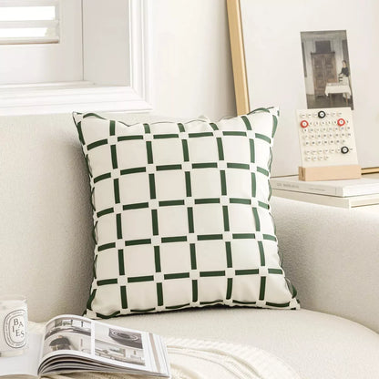Luxury Leather Grid Throw Pillow Cover 18×18 Inch – Nordic Decorative Cushion