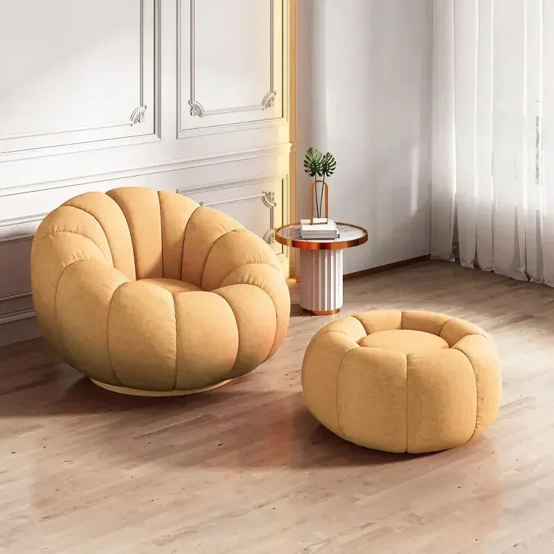 DSARD Modern Minimalist White Velvet Lazy Sofa Pumpkin Shape Relax Chair - DSARD