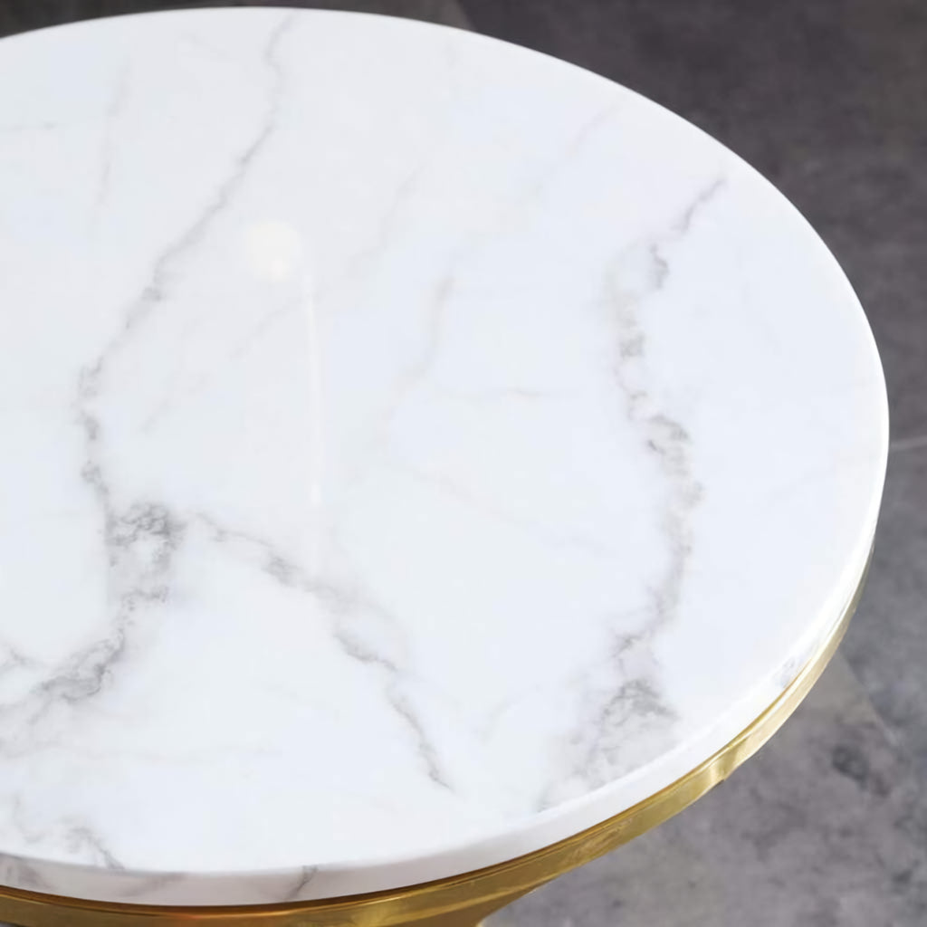 Luxury Marble Round Coffee Table with Gold Stainless Steel Base - DSARD