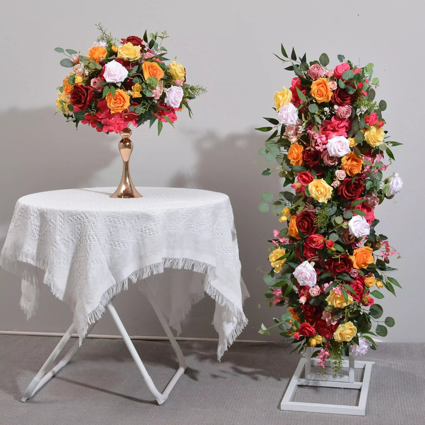 Orange Red Rose & Green Leaf Artificial Flower Ball – Wedding & Event Décor