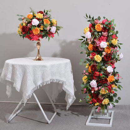 Orange Red Rose & Green Leaf Artificial Flower Ball – Wedding & Event Décor