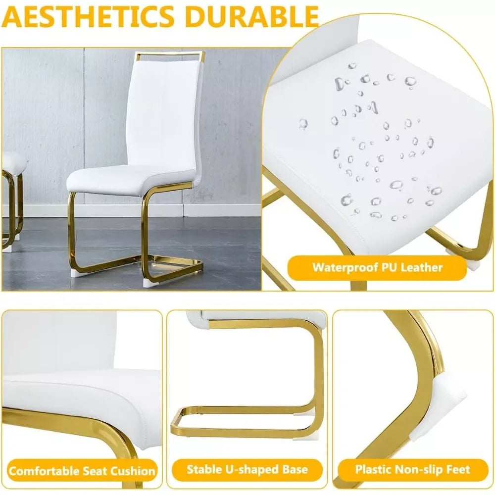 71″ Dining Table Set for 8, Gold Kitchen Table with 8 PU Leather Chairs - DSARD - DSARD