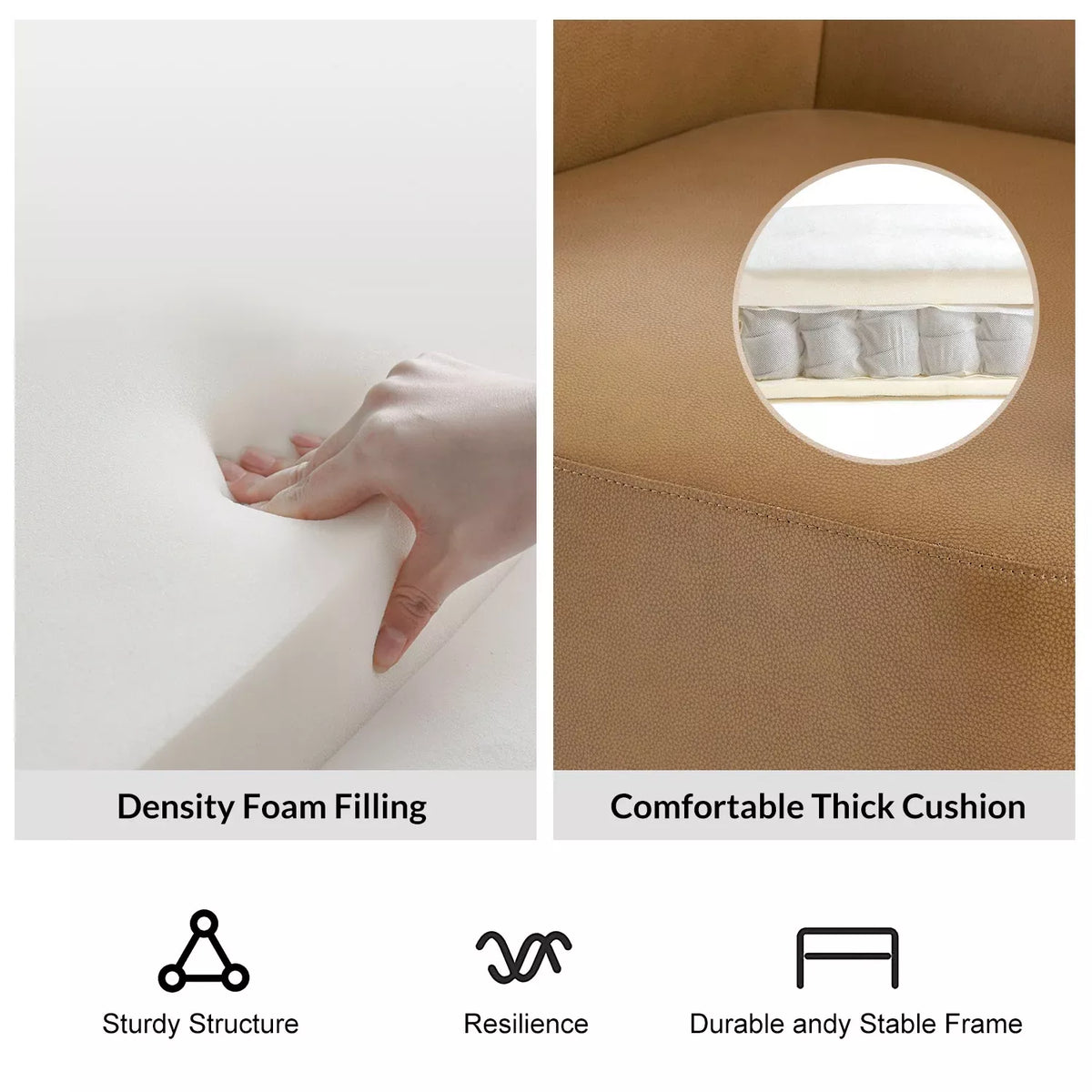 Genuine Leather Swivel Rocker Chair with Adjustable Headrest for Living Room - DSARD