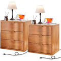 23" Wide Fluted Farmhouse Premium Nightstands with Charging Station, Set of 2 - DSARD