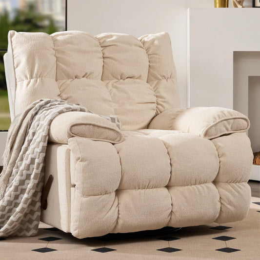 Oversized Manual Rocker Recliner Chair – Extra Wide Swivel Recliner with Soft Fabric - DSARD