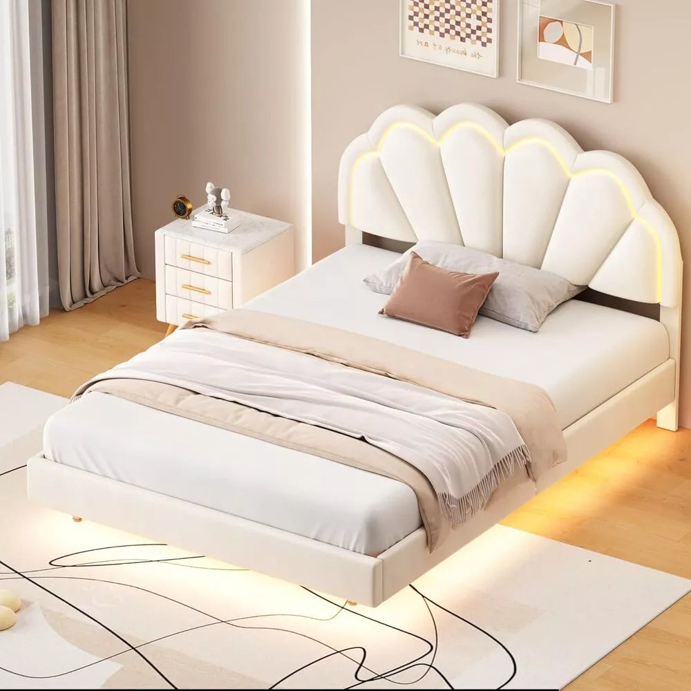 Luxurious Queen Size LED Upholstered Bed Frame - DSARD