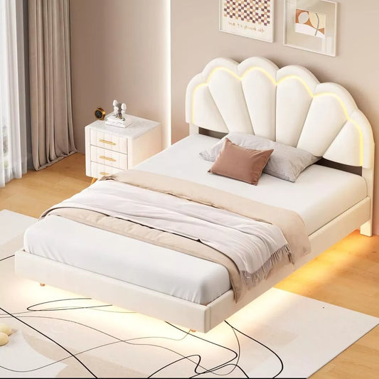 Luxurious Queen Size LED Upholstered Bed Frame - DSARD