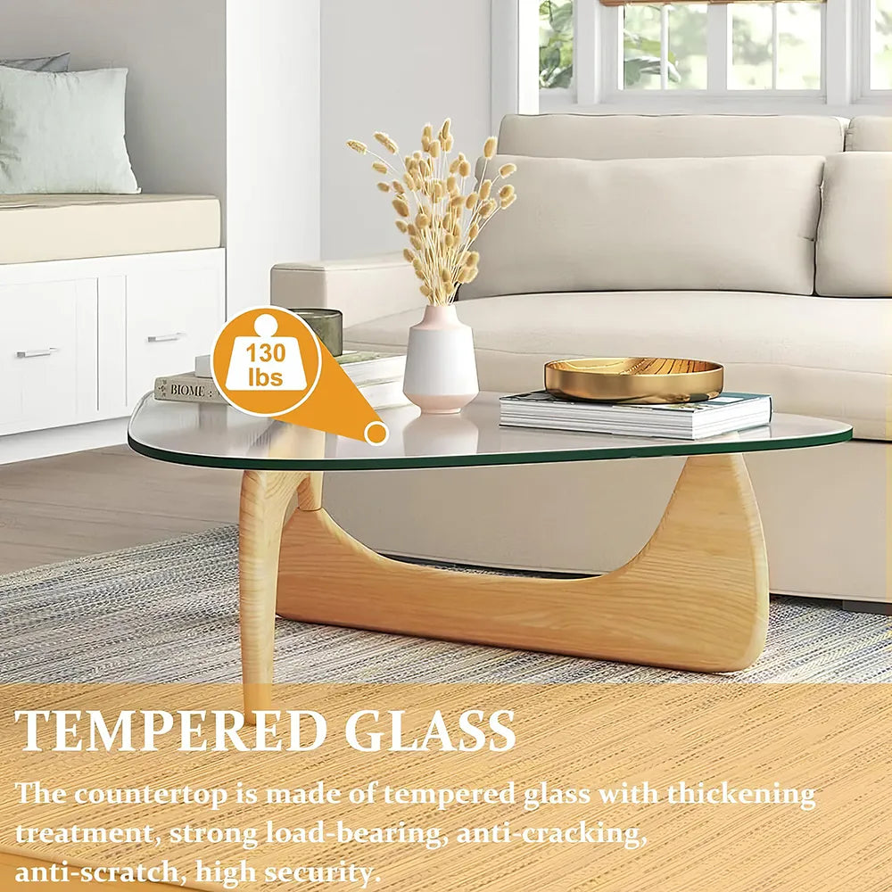 Glass Coffee Table with Solid Wood Legs – Minimalist Modern