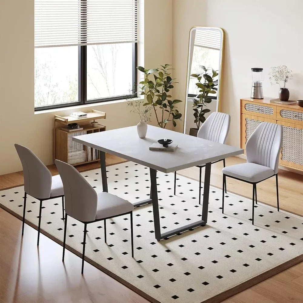 5-Piece Modern Dining Table Set with Leather Chairs - DSARD - DSARD