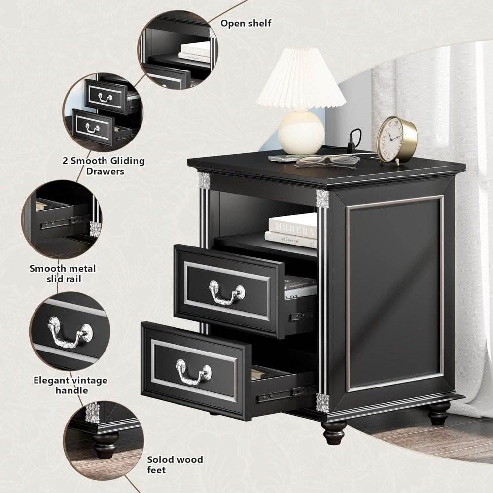 Set of 2 Premium Nightstands with LED Lights & Charging Station
