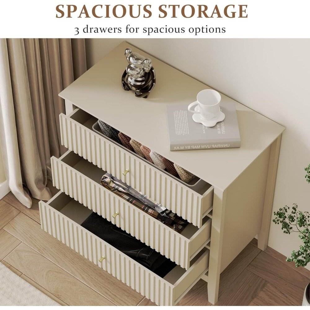 Set of 2 Modern 3-Drawer Premium Nightstands, 30-Inch Tall Fluted Chests with Storage