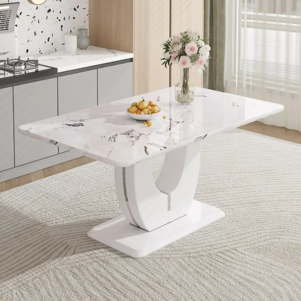 63″ Modern Rectangular Marble Dining Table for 6 – Imitation Marble Top - DSARD - DSARD