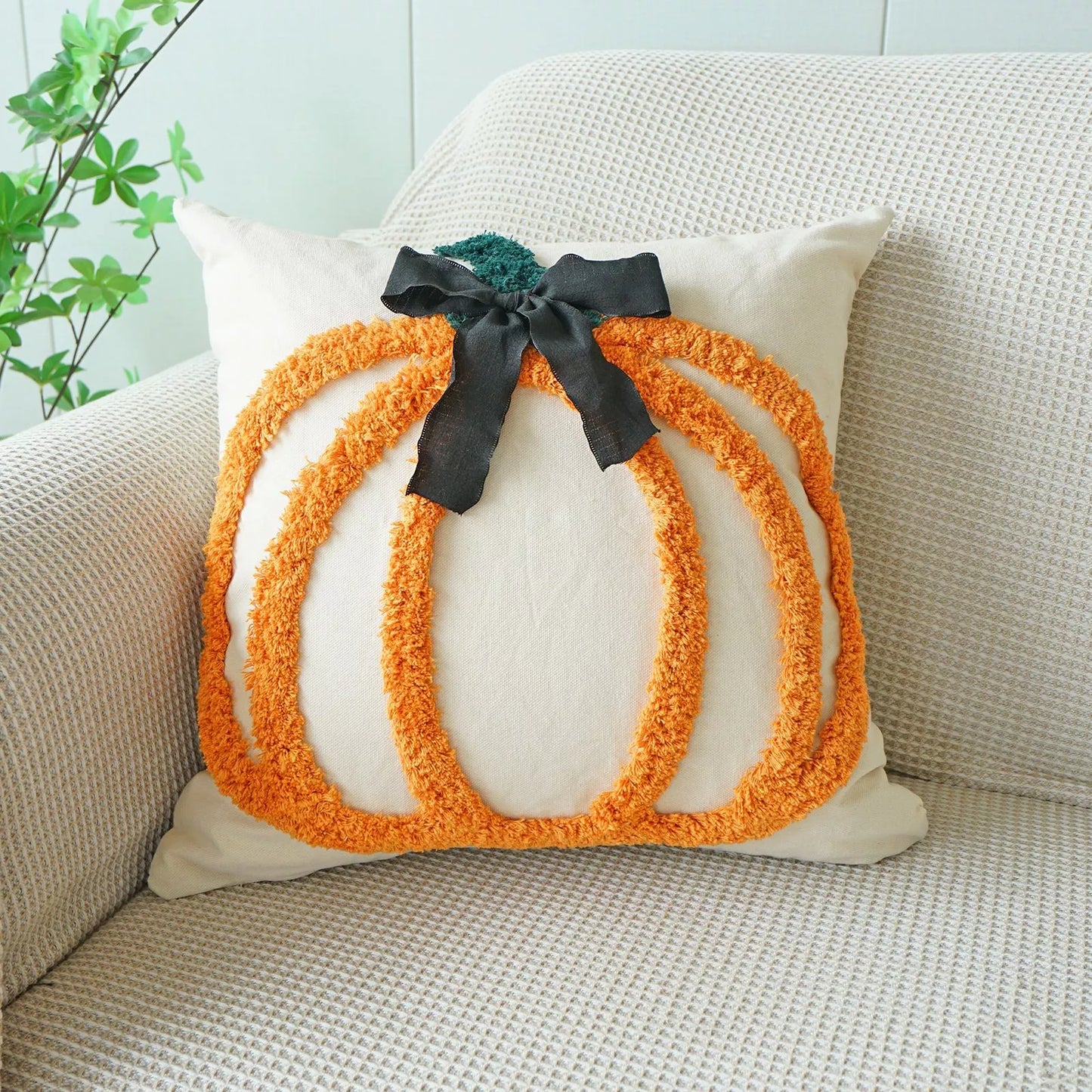 Tufted Embroidered Pumpkin Cushion Cover 18×18 Inch