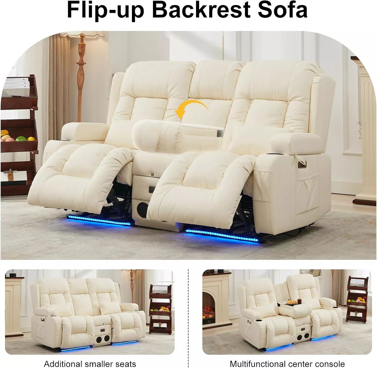 Power Reclining Loveseat with Massage, Heat & LED – Home Theater Chaise Sofa - DSARD