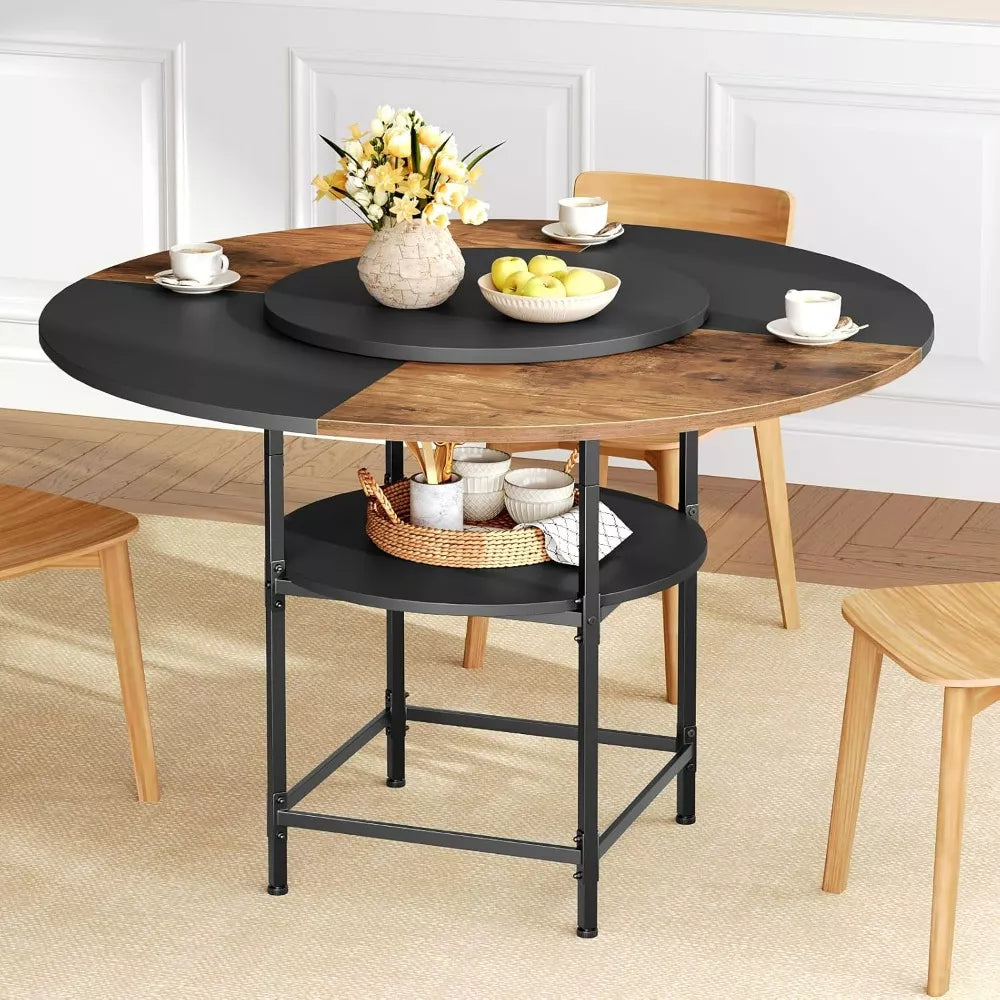 Round Dining Table for 4 with Storage Shelf – 47.2″ Modern Farmhouse Table - DSARD