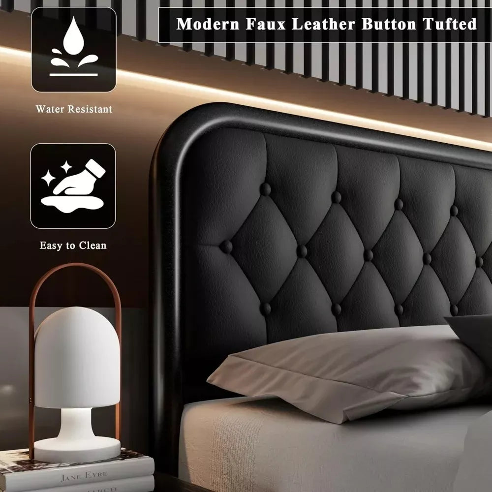 Queen Upholstered Bed Frame with Faux Leather Headboard