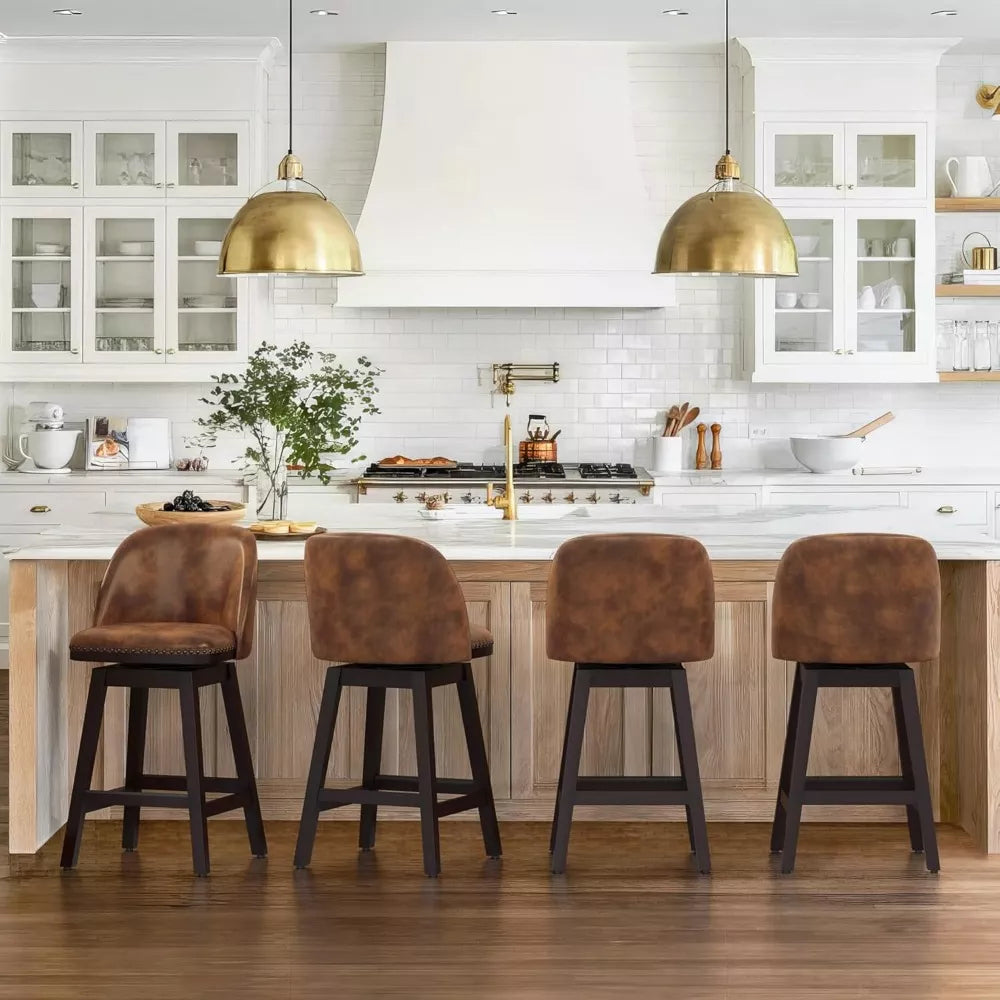 Swivel Faux Leather Counter Height Bar Stools with Back and Nailhead Trim - DSARD