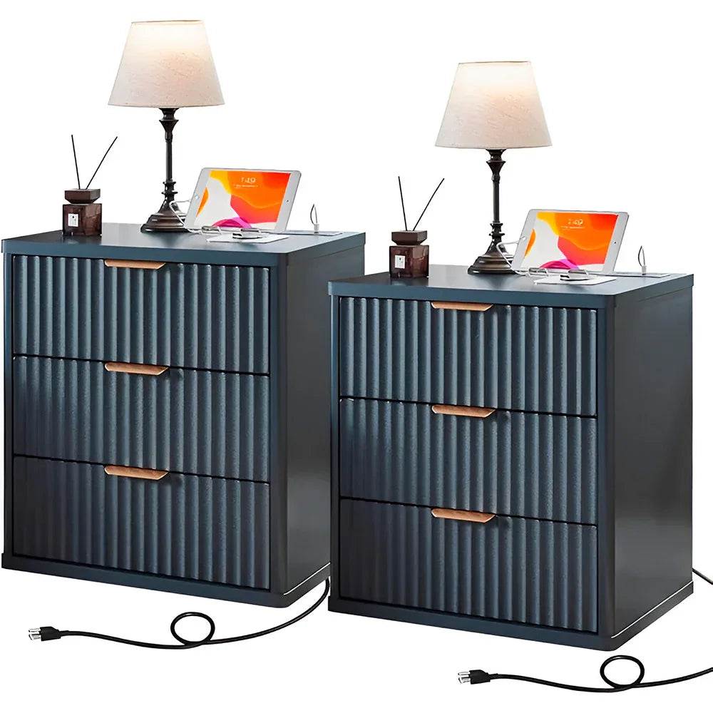 23" Wide Fluted Farmhouse Premium Nightstands with Charging Station, Set of 2 - DSARD