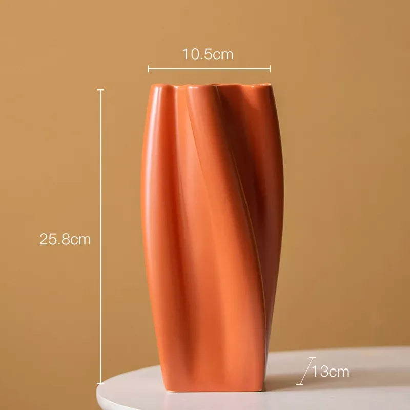 Ceramic Vase with Curved Lines – Green, Pink & Orange Tabletop Centerpiece - DSARD