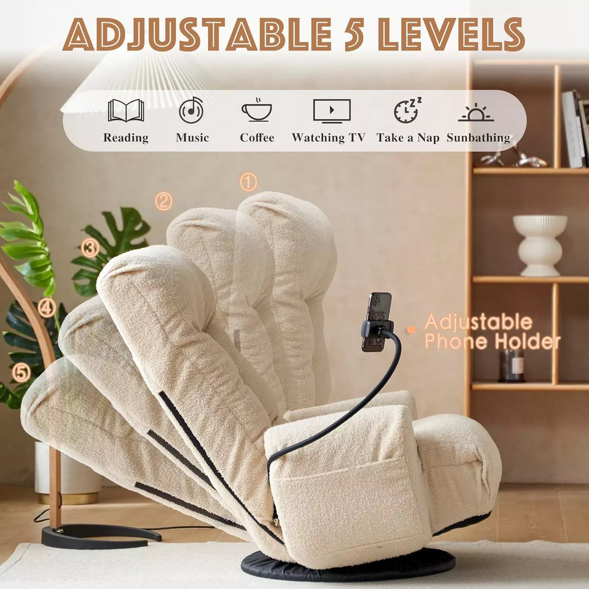 Japanese Style 360° Swivel Floor Lounge Chair with Phone Holder - DSARD