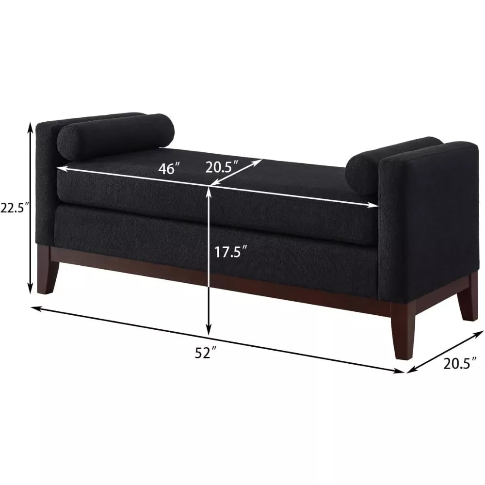 Large Upholstered Ottoman Bench with Bolster Pillows and Armrests – Modern Comfort and Style - DSARD