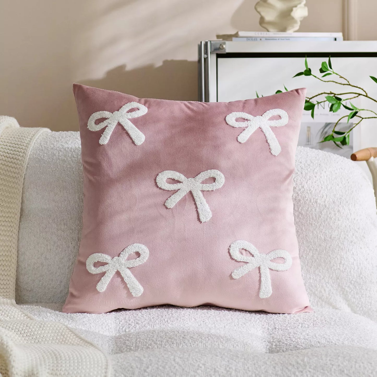 Velvet Sofa Pillowcase with Bowknot