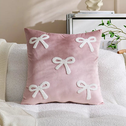 Velvet Sofa Pillowcase with Bowknot