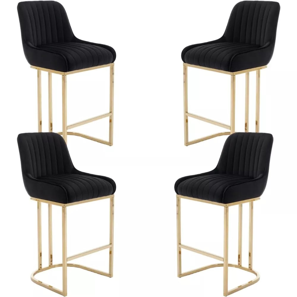 Modern Velvet Bar Stools Set of 4 with Gold Base – Comfortable Counter Height Breakfast Stools - DSARD